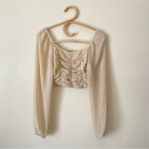 Altar’d State Floral Cream Gold Crop Long Sleeve Blouse
